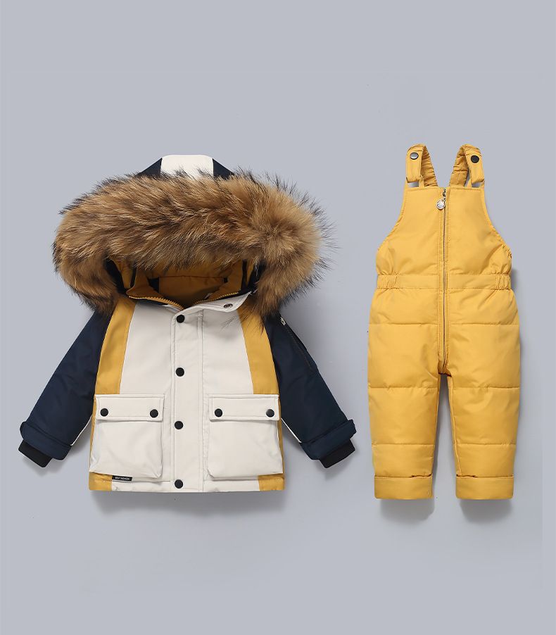 Premium Winter Kids Overalls Set With Detachable Hood, Warm Fleece-Lined Snowsuit For Boys & Girls(80-110cm) – Soft Duck Down, Zipper Closure_voghion.com