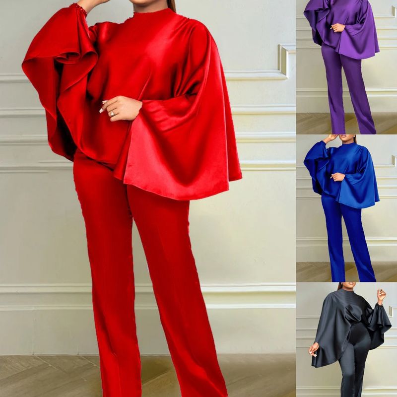L0402 Completo due pezzi con mantello a maniche lunghe in raso elasticizzato invernale alla moda_voghion.com