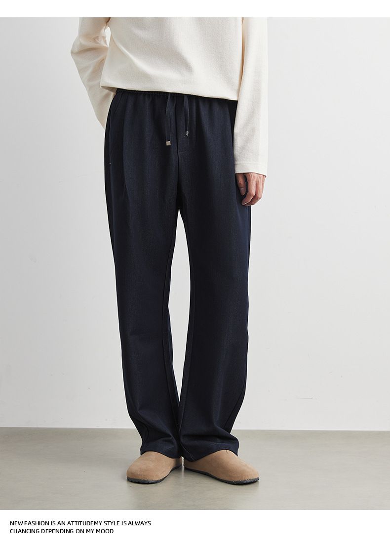 Herren-Jogginghose mit weitem Bein – Lockere, gerade Passform, Scimitar-Saum-Design, weicher und atmungsaktiver Stoff (M-XXXXL, Schwarz/Blau)_voghion.com