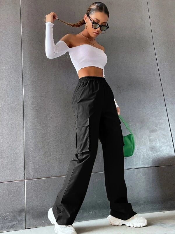 Damenbekleidung Gürtellose, hohe Taille, weites Bein, gerade, lockere Freizeithose_voghion.com