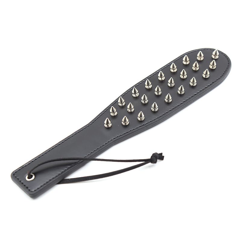 Sexy leren racket met spikes en lange steel van PU-leer voor volwassenen, racket voor koppels en vrouwen_voghion.com