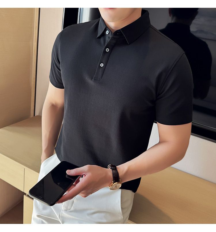 Polo à manches courtes pour homme, nouveauté spéciale été, en coton, confortable, petit revers, non marquant, pressage, version coréenne, coupe ajustée, Paul_voghion.com
