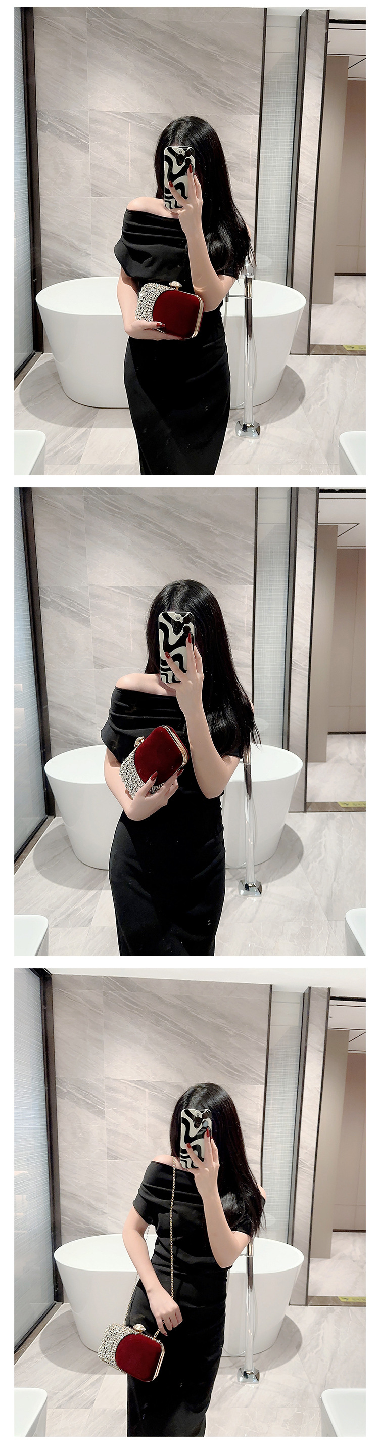 Neue Velvet Premium Box Damen-Abendtasche mit quadratischen Knöpfen und Bankett-Handtasche_voghion.com