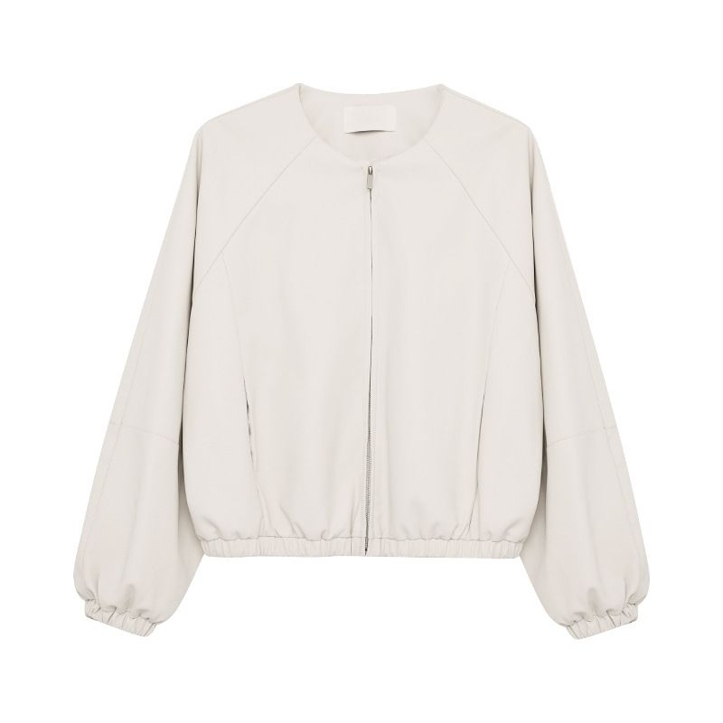 【Aucun retour】Thirteen Lines Veste en cuir PU à col rond pour femme 3117_voghion.com