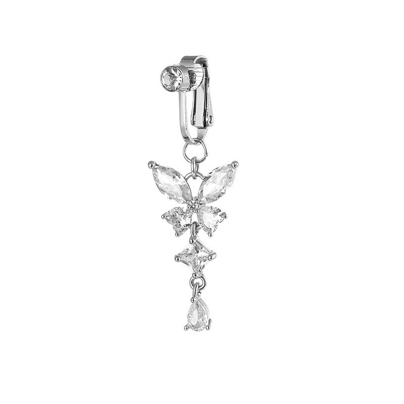 Cristalli a forma di farfalla del ventre Anelli per ombelico pendenti lunghi Clip per piercing all'ombelico in acciaio chirurgico Pancia ombelicale Corpo Gioiello_voghion.com