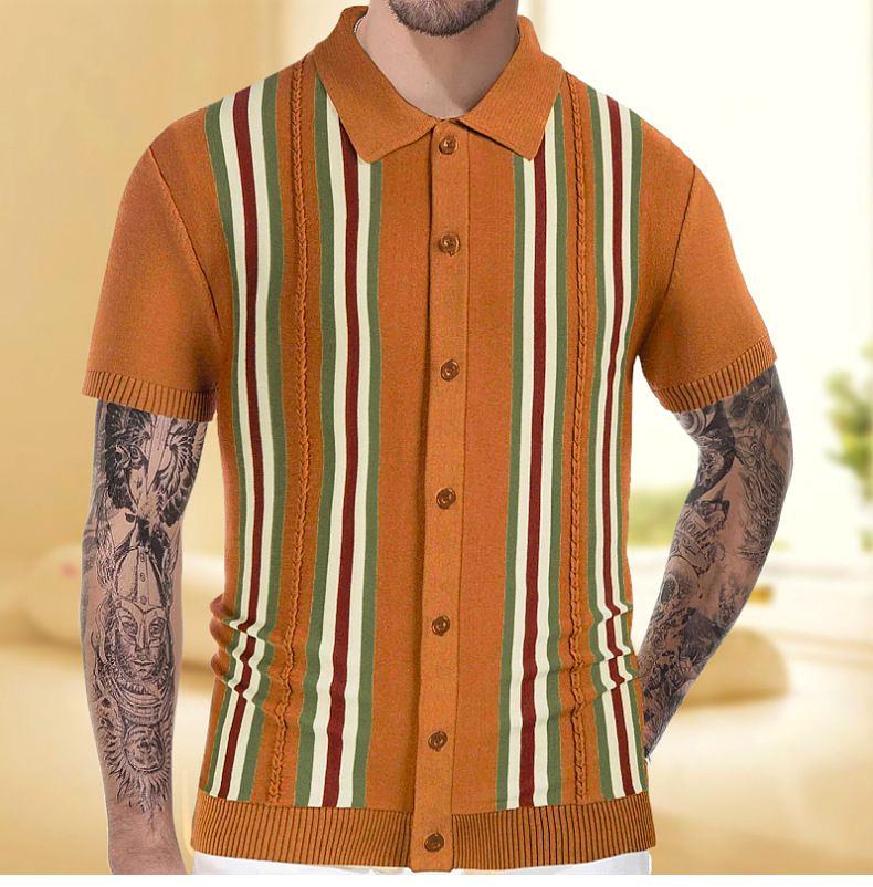 Polo d'affaires à manches courtes pour hommes, rayé vert, coupe ajustée, pull tricoté, tendance, SY0113, été_voghion.com