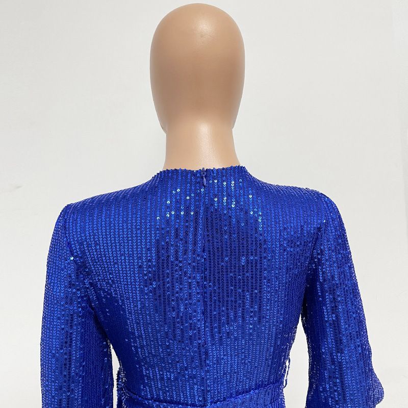 Damkläder Ins Style Deep V Mode Casual Jumpsuit Långärmat Bälte Paljett Jumpsuit Dam_voghion.com