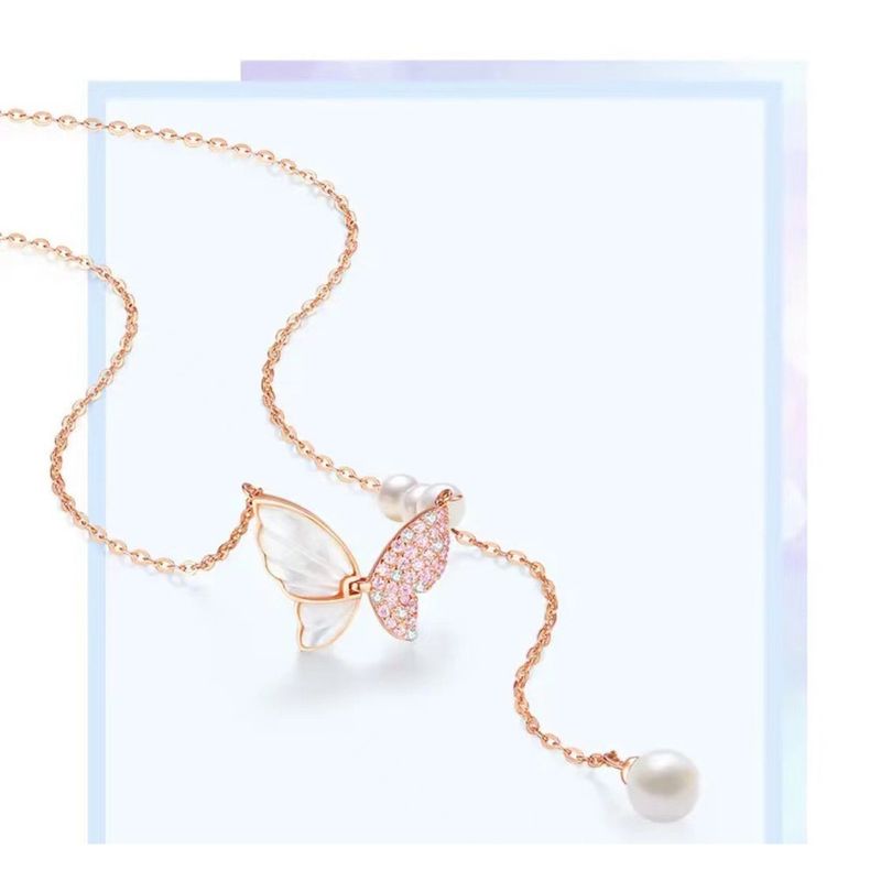S sterling zilveren vlinder met fladderende vleugels ketting voor vrouwelijk niche-ontwerp, lichte luxe natuurlijke moeder schelp_voghion.com