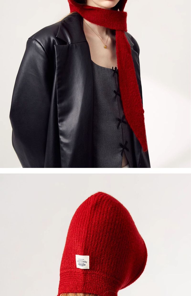 Versión coreana Ins Otoño Invierno Bufanda Integrada Cálida Mezcla de Lana de Punto Pasamontañas Gorro Calentador de Cuello para Mujer_voghion.com