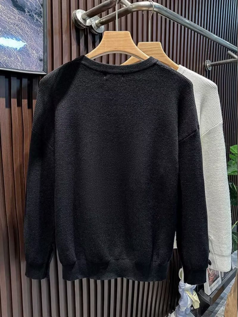 Herrenbekleidung Herbst und Winter Neue Knöpfe Langarmpullover Herren Einfarbiges Innenhemd Warmer Trend_voghion.com