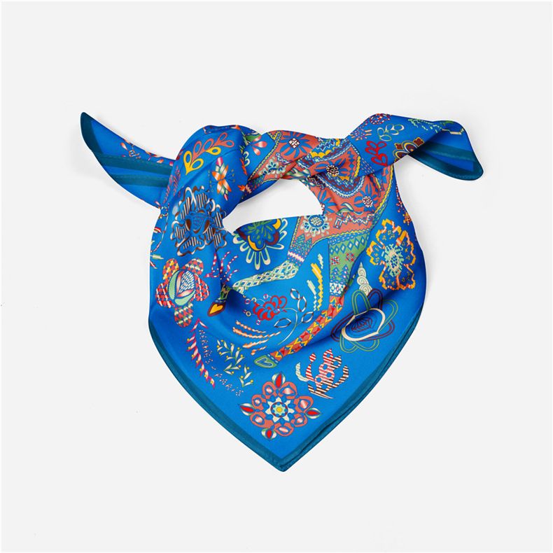 Ethnic style headscarf temperament simulation silk spring matching shirt print small square scarf for women_voghion.com