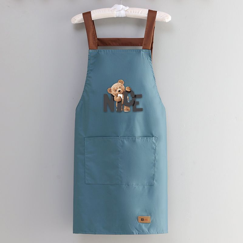 Waterproof And Oil-proof NICE Bear Hello Flower Fashion Logo Strap Leather Label Style Extended Waist Apron Workwear_voghion.com