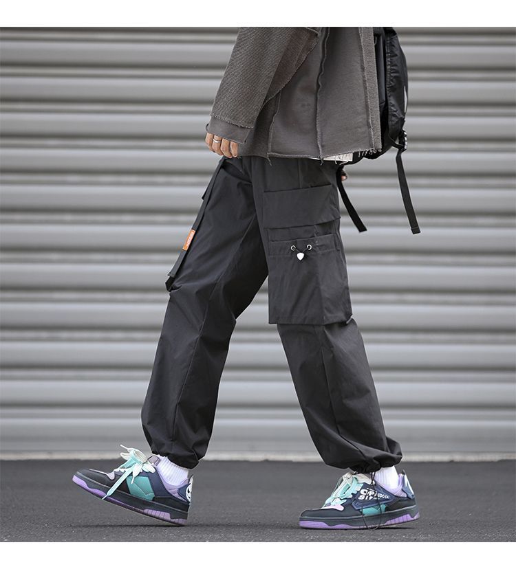 2024 new spring and autumn workwear casual for men, solid color loose multi pocket pants, leg binding pants_voghion.com