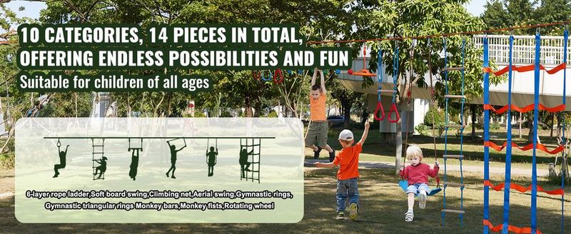 VEVOR Ninja Warrior Obstacle Course For Kids, 2 X 60 Ft Weatherproof Slacklines, 500lbs Weight Capacity Monkey Line, Outdoor Playset Equipment, Backyard Toys Training Equipment Set With 14 Obstacles_voghion.com