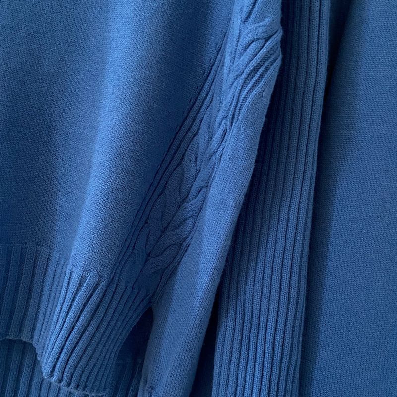 Dametøj strikkede jakkesæt, temperament, afslappet, split design, højhalset sweater, ensfarvede brede benbukser, todelt jakkesæt_voghion.com
