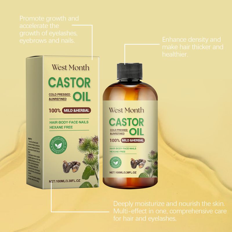 West Month Feuchtigkeitsspendendes, glattes Haar, Multi-Effekt-Pflege, Rizinusöl_voghion.com