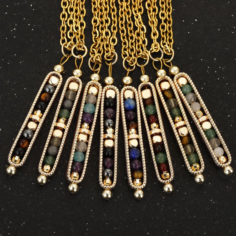 Nuova collana con perline di Stoe, stile leggero, lapislazzuli, ametista, acciaio inossidabile, clavicola, Chai per_voghion.com