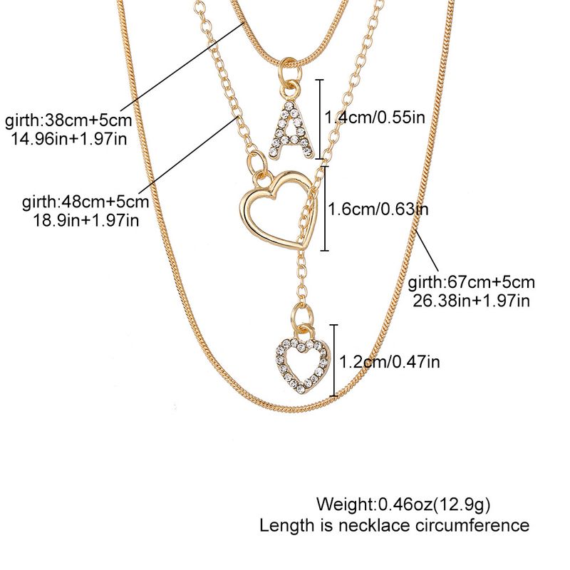 Collier bohème ethnique rétro pour femme, pendentif d'amour haut de gamme incrusté de diamants, collier à trois couches, chaîne de clavicule polyvalente en or avec lettre A_voghion.com
