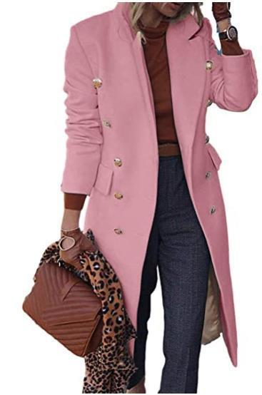 Damen Herbst und Winter Slim Fit Mittellanger Wollmantel_voghion.com
