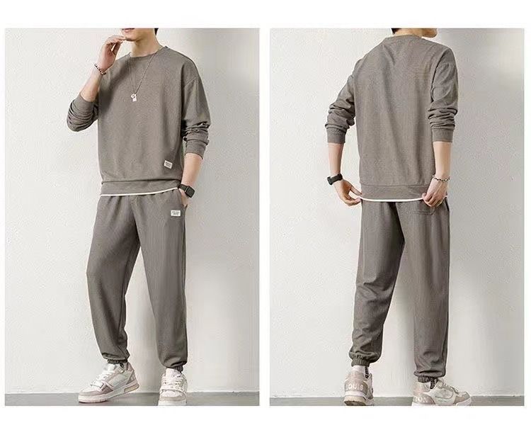 Men’s Waffle-Knit Lounge Set – Korean Streetwear Style, Fleece-Lined (M-5XL, Slim & Plus Sizing)_voghion.com