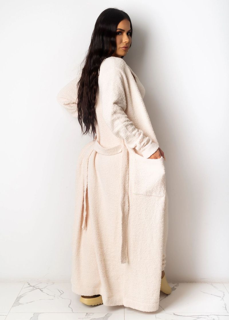 Women's Fleece Belted Robe Coat Two-Piece Set - Long Sleeve Loungewear & Outerwear For Fall/Winter Fashion_voghion.com