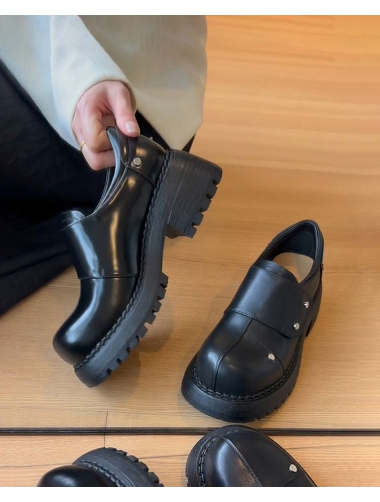 Voyage Voyage Sheepskin Version~ Derby For Women With High-End Feel, Thick Sole, Velcro Lazy Loafers, British Style Slip-On Leather_voghion.com