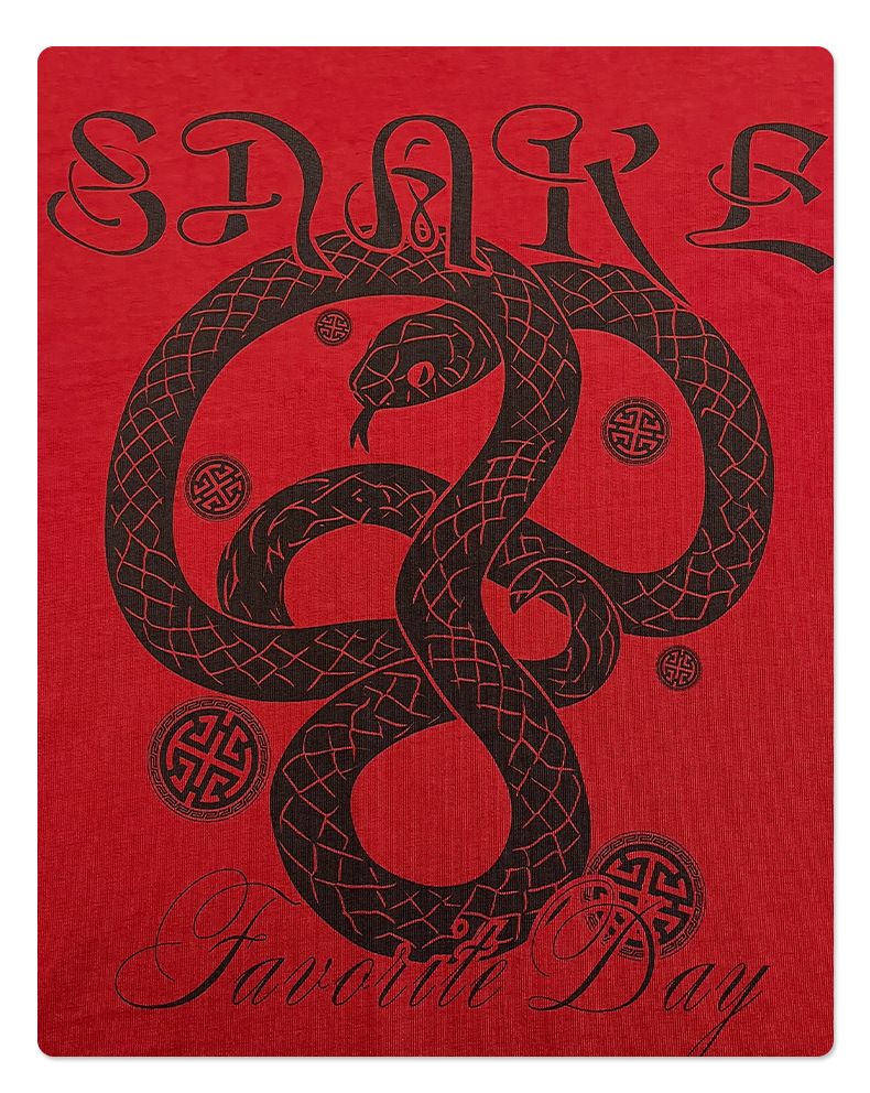 Auspicious Snake Zodiac Printed Men's Short-sleeved T-shirt Red Festive Pure Cotton Men's T_voghion.com