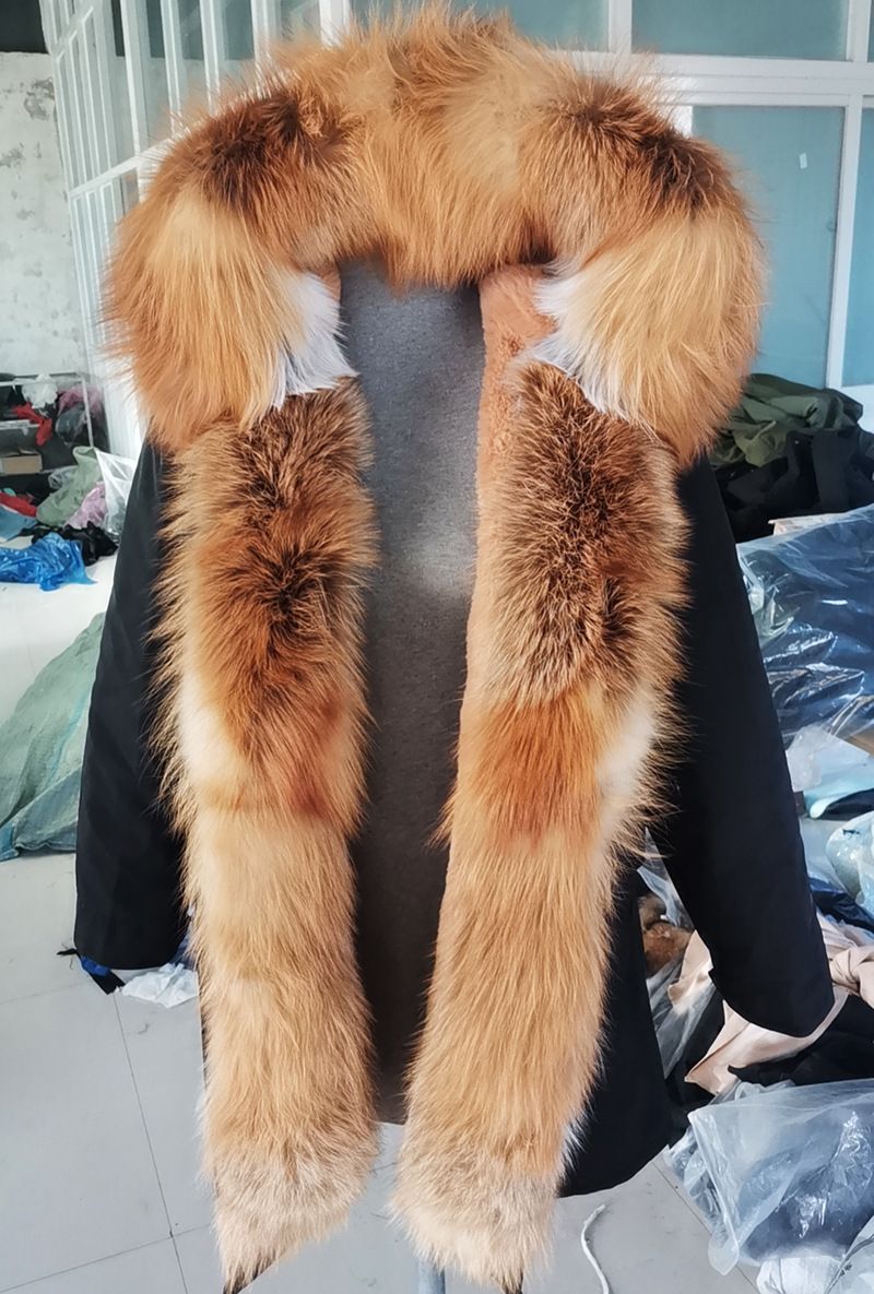 Damenbekleidung Damen Warme Jacke Futter Echter großer Pelzkragen Knopfleiste Warme Jacke Jacke wasserdichte Kundendienstjacke_voghion.com