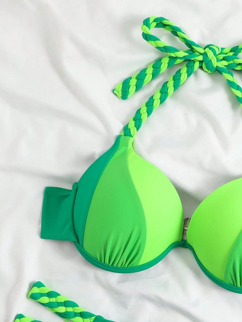 Dameklær Bikini-badedrakt Splitt Ensfarget Stålstøtte Sexy Kontrastfarge Søm Bikini-badedrakt_voghion.com