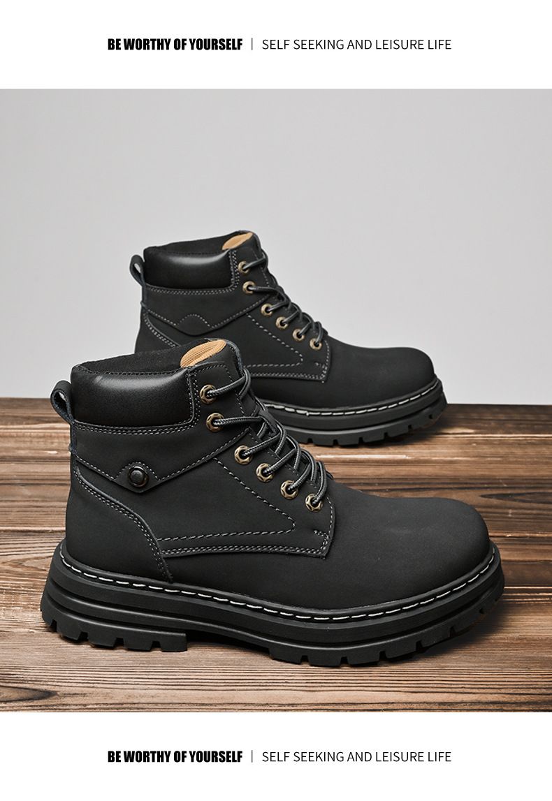 Men's Waterproof Leather Work Boots - High Top Rugged Outdoor Boots For Men, Durable & Comfortable Casual Boots For All Seasons_voghion.com