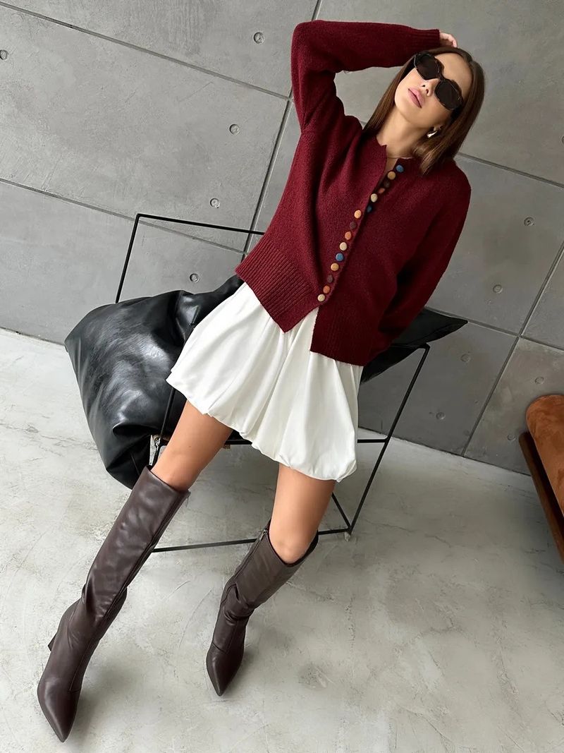 Women's Chunky Knit Cardigan With Colorful Buttons - Oversized Casual Sweater For Fall & Winter - Grey/Burgundy/Navy_voghion.com