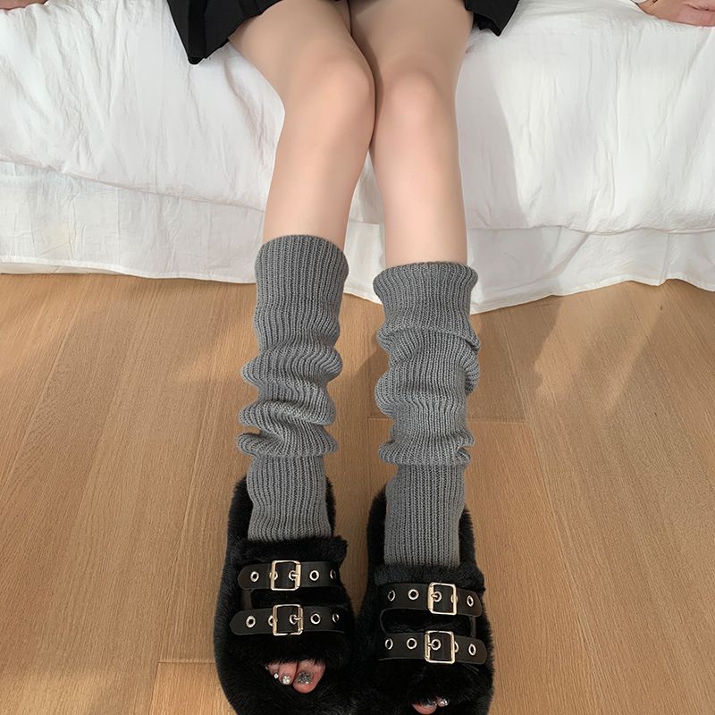 for Women Autumn Winter Knitted JK Slouch Slimming Leg Shape Versatile White Long Tube Warm Calf Socks_voghion.com