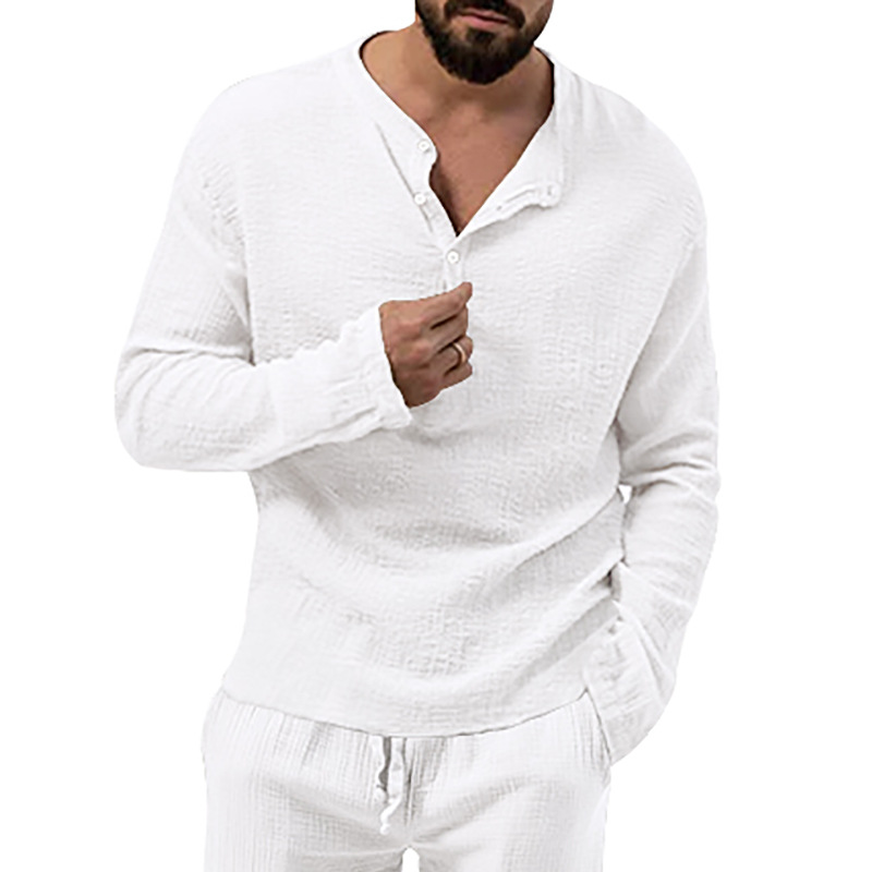 Camicia casual da uomo in tessuto a bolle, a maniche lunghe, tinta unita, con bottoni, tendenza 2023_voghion.com
