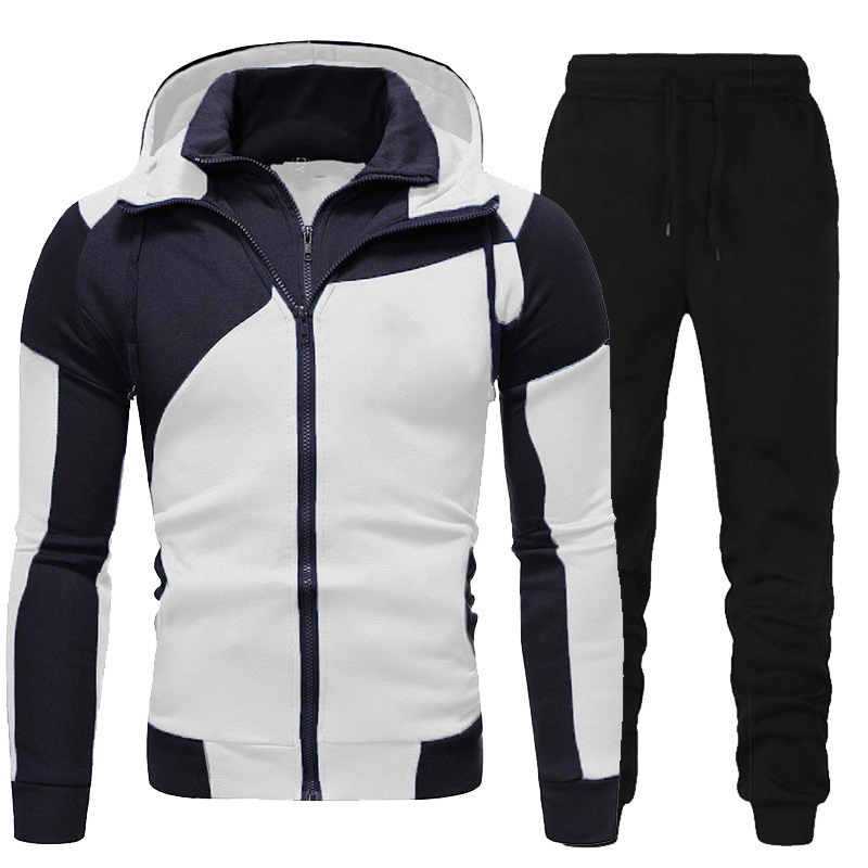 Hoodie Panel Zipper Set Casual Sports Long Sleeve Sweater Pants_voghion.com