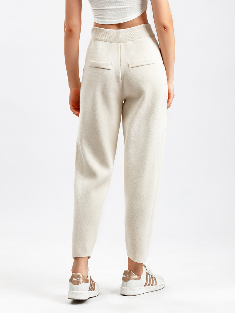 Dames gebreide Haren broek met hoge taille, losse en dunne radijsbroek Koreaanse versie van casual negenpuntsbroek_voghion.com