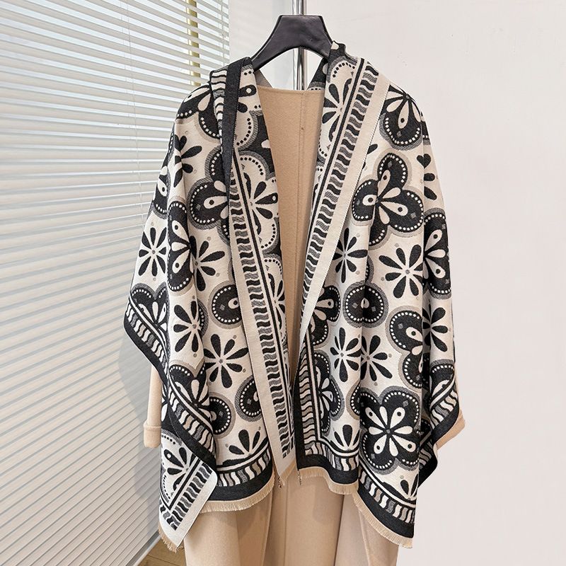 Autumn and winter new petal art high-end women's cashmere print pattern warm shawl scarf_voghion.com