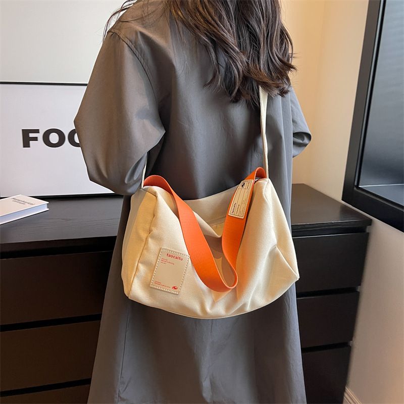 Grande capacidade nova bolsa de lona minimalista classe estudante bolsa diagonal de ombro único, bolsa de travesseiro feminina_voghion.com