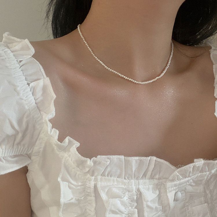 Collana con perle d'acqua dolce da donna, stile retrò francese, semplice, versatile, elegante, alla moda, con catena per clavicola_voghion.com