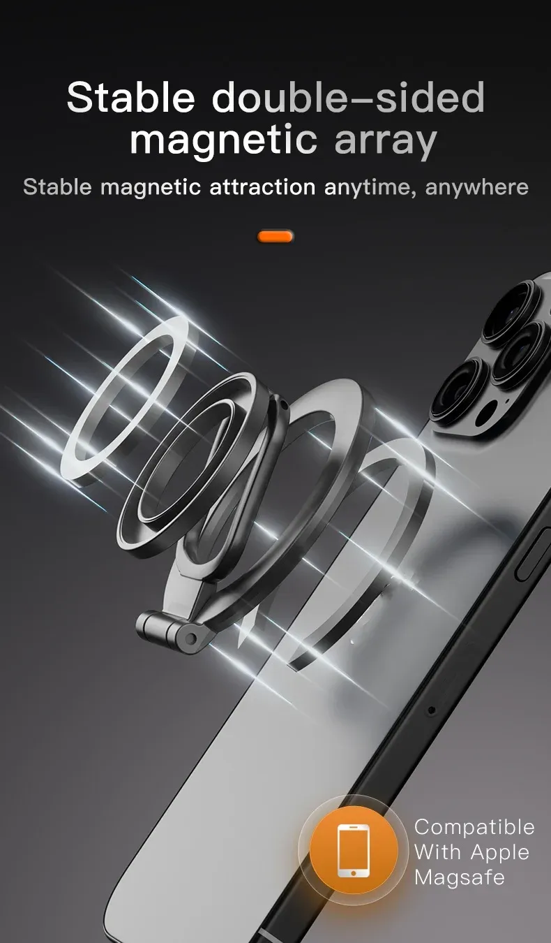 2025 Dual-Mode Phone Grip Double-Sided Magnetic Ring Stand + Kickstand For Mag Safe IPhone 14 15 16 Pro Max Gym Or Car_voghion.com