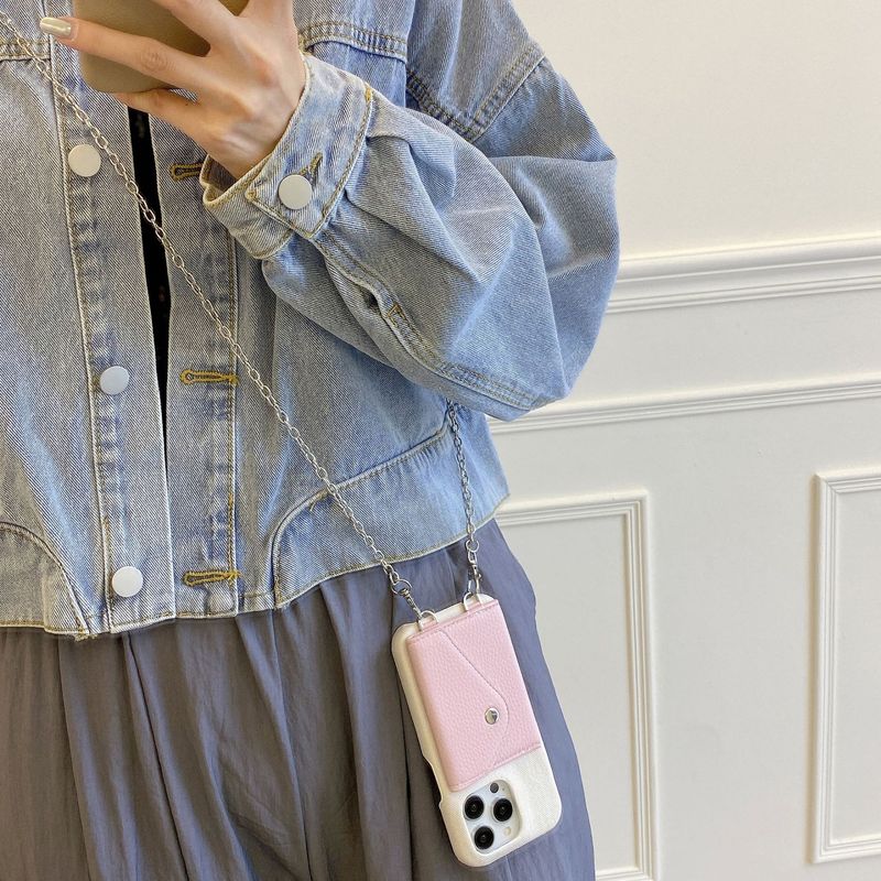 Mobile phone case pattern suitable for Apple 15 triangle card holder crossbody mobile phone case iphone14promax protective cover for women_voghion.com
