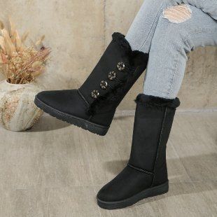 Plus-size, high-cyder, padded foot shoes wool winter button-down snow boots_voghion.com