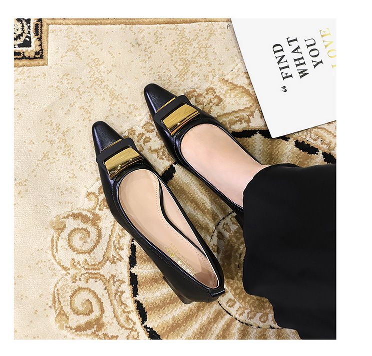 1235-K56 Stile Professionale OL Donna Bocca Bassa Piccola Testa Quadrata Fibbia In Metallo Tacco Medio Spesso Pendolare Singolo_voghion.com
