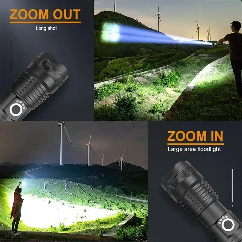 Wiederaufladbare Taschenlampen, Leistungsstarke Taktische LED-Taschenlampe, Superhelle Tragbare Jagd-Taschenlampe Für Notfallwandern_voghion.com