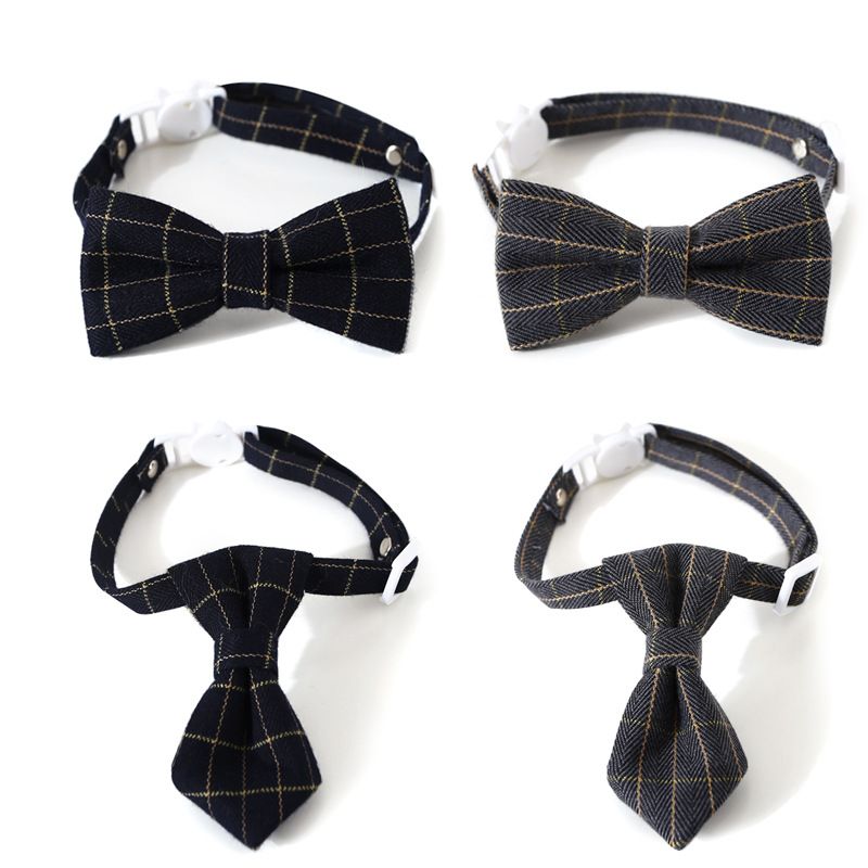 Collare per cani e gatti regolabile in stile britannico con fiocco a quadri, anello al collo, campanello, accessori_voghion.com