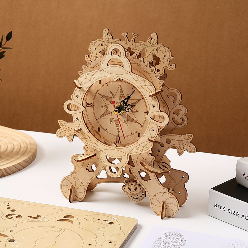 Nieuwe DIY retro stoel klok houten 3D driedimensionale puzzel puzzel decompressie en montage speelgoed creatieve handwerk ornament_voghion.com