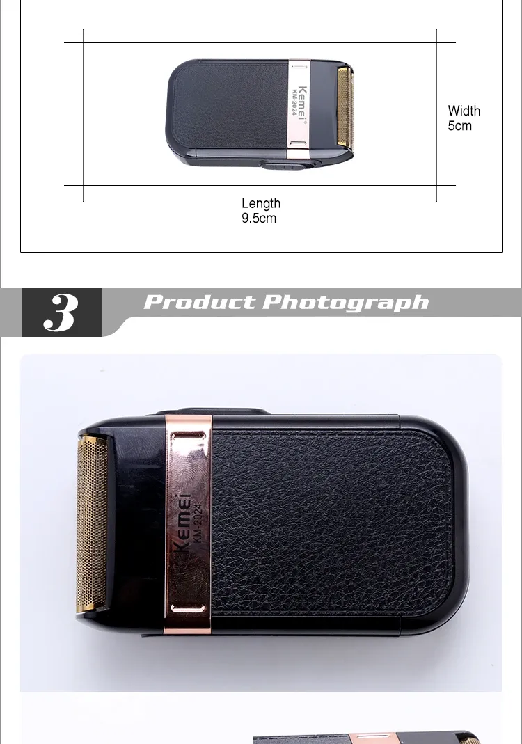 Professional Waterproo Electric Cordless Safety Razor Rechargeable Beard Trimmer Shaver For Men KM-2024_voghion.com