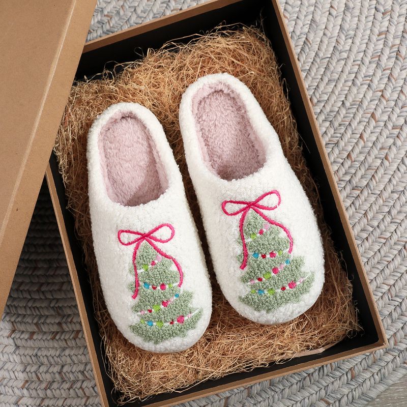 Bowknot Weihnachtsbaum Baumwolle Herbst Winter Warmes Zuhause Rutschfeste Pelzige Hausschuhe Neu_voghion.com