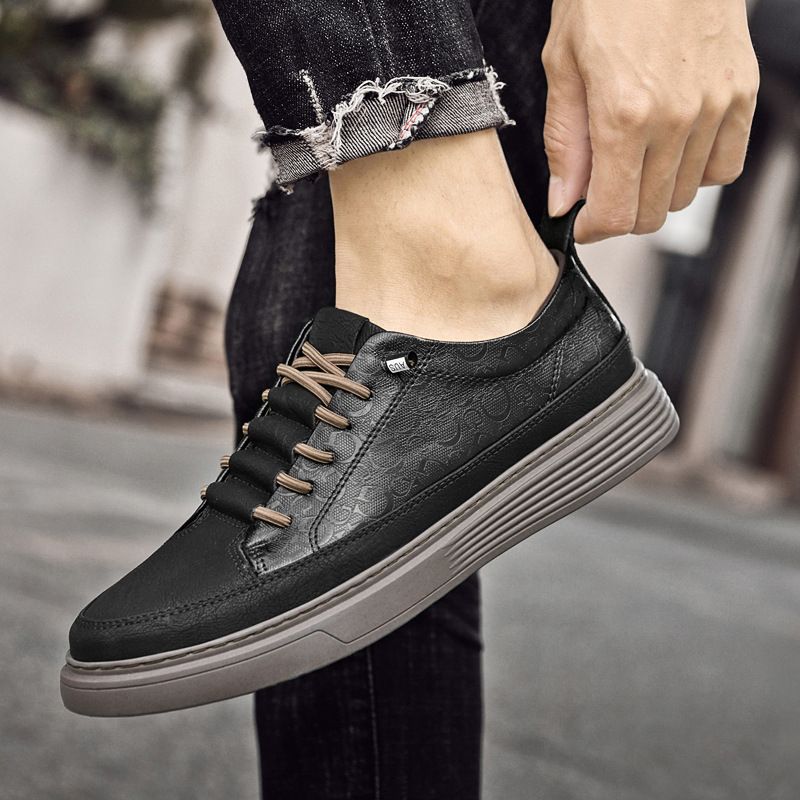 Top Layer Rindsleder Trendy Markenqualität Herren Sport Casual Slip-On Echtleder Genäht Dickbesohlte Weiße Sneakers_voghion.com