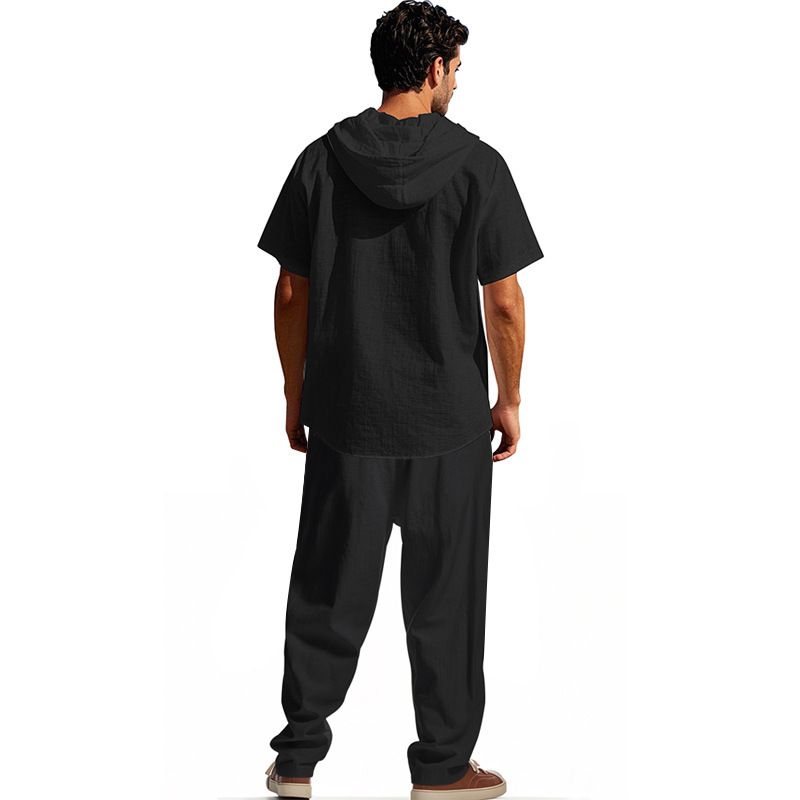 Herrenbekleidung Herrenanzüge Heißer Verkauf Strandhose Leinenhemd Zweiteiliger atmungsaktiver lockerer Trend_voghion.com