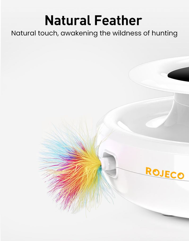 ROJECO 2-in-1-Smart-Katzenspielzeug, automatisches Federball-Spielzeugset für Katzen und Hunde, 5 Modi, elektronisches interaktives Haustierspielzeug-Zubehör_voghion.com